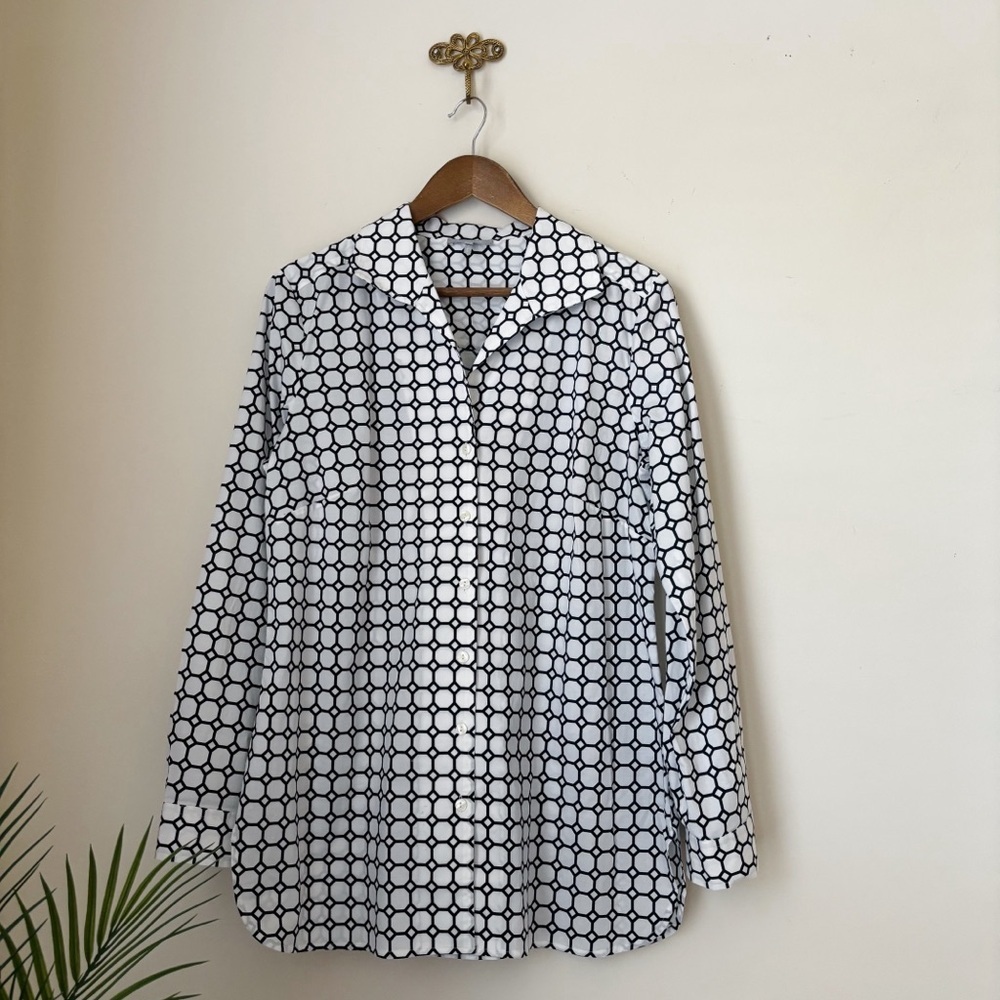 Hinson Wu Black & White Geo Print Button Front Katherin Shirt Sz 10 Quiet Luxury - Picture 1 of 7